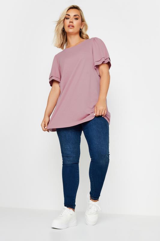 YOURS Plus Size Pink Double Angel Sleeve T-Shirt | Yours Clothing  4