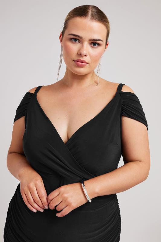 YOURS LONDON Curve Black Cold Shoulder Wrap Dress | Plus Size 4