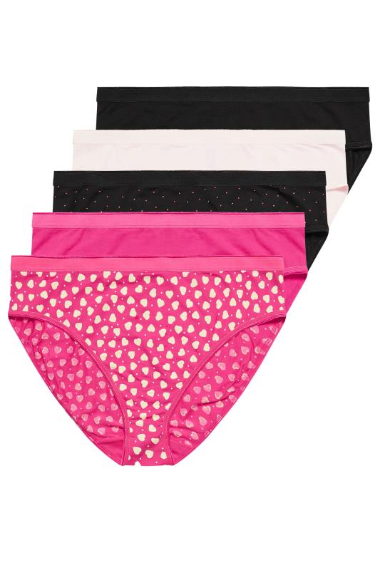 YOURS Plus Size 5 PACK Pink Heart Print Full Briefs | Yours Clothing  4