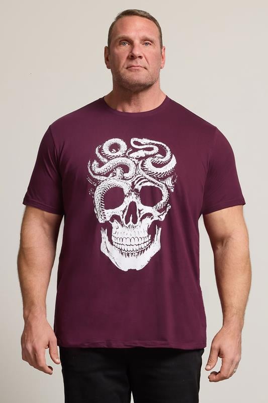BadRhino Big & Tall Burgundy Red Skull & Snake Graphic T-Shirt