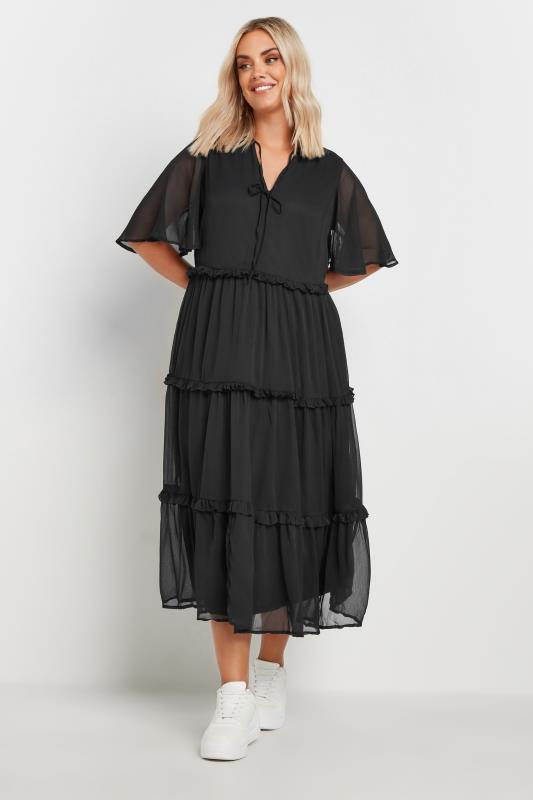 YOURS Plus Size Black Chiffon Tiered Midaxi Dress | Yours Clothing  2