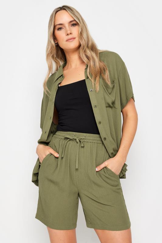 LTS Tall Womens Olive Green Textured Shorts | Long Tall Sally 1