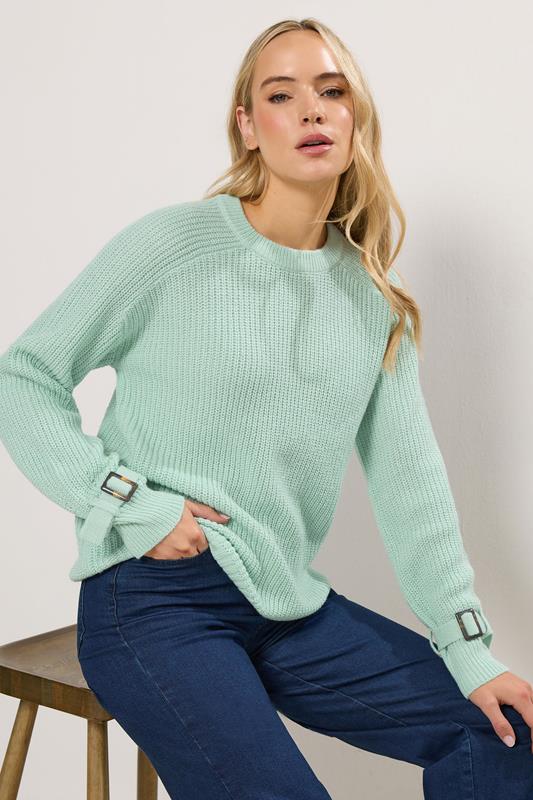  LTS Tall Green Knitted Buckle Sleeve Jumper
