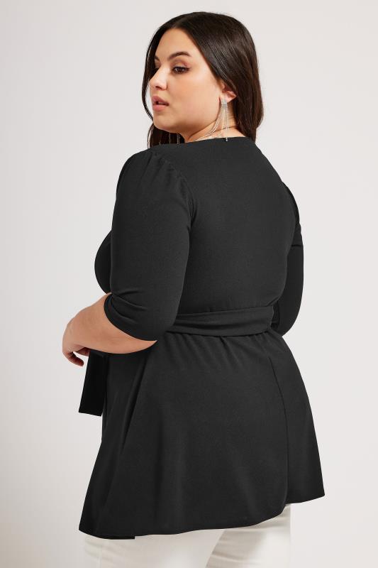 YOURS LONDON Plus Size Black Notch Neck Peplum Top | Yours Clothing 3