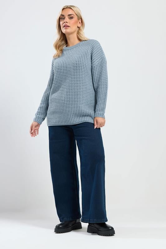 YOURS Plus Size Light Blue Waffle Knit Jumper | Yours Clothing 1
