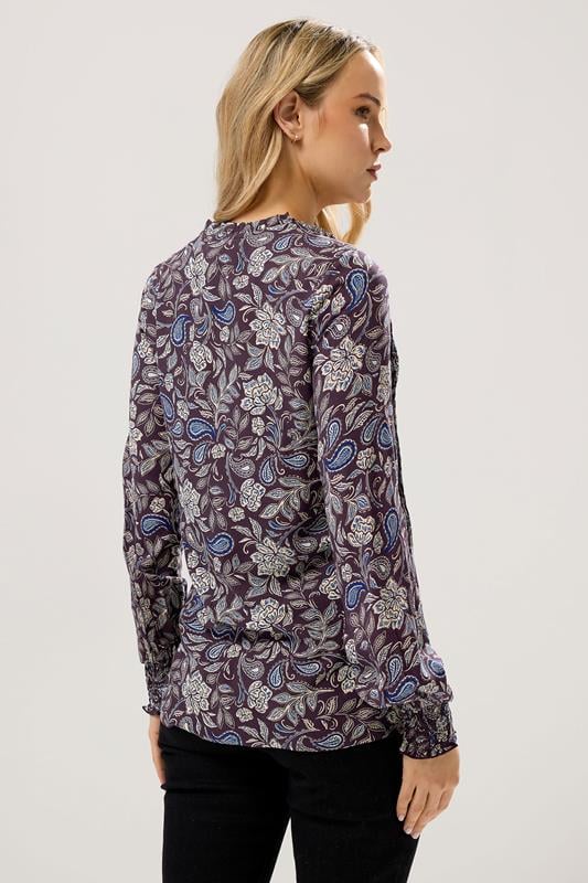 LTS Tall Purple Floral Tie Neck Pintuck Blouse | Long Tall Sally 2