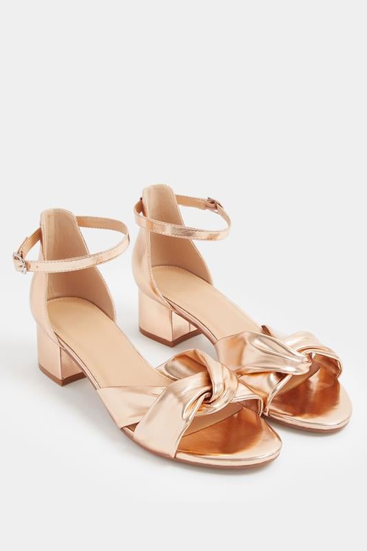  Yours Rose Gold Twist Front Low Block Heel In Wide E & Extra Wide EEE Fit