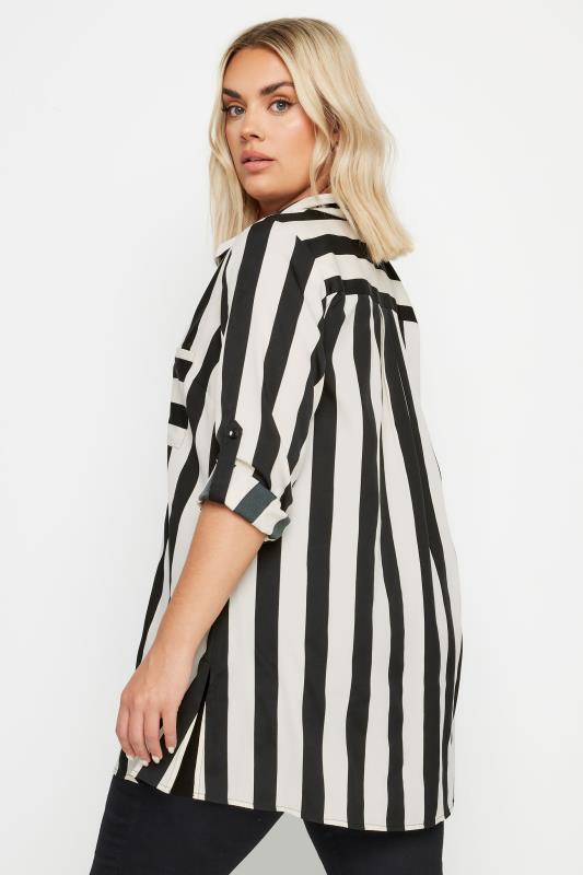 YOURS Plus Size Black & White Stripe Boyfriend Shirt | Yours Clothing  3