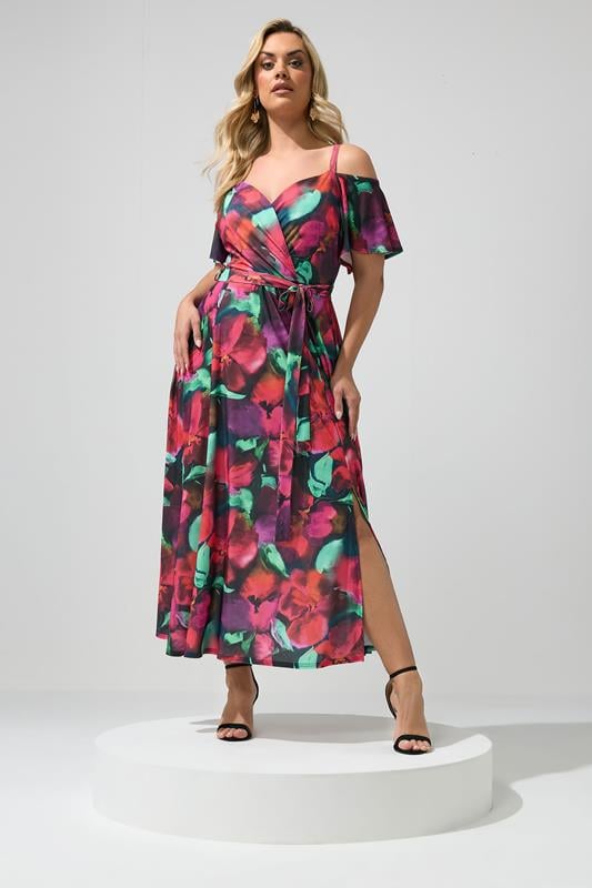 YOURS LONDON Curve Red & Purple Abstract Floral Print Maxi Dress