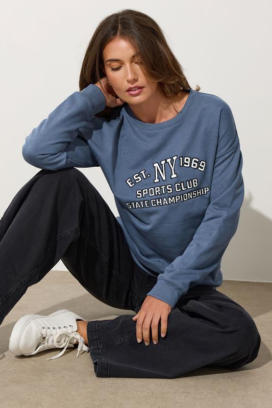 LTS Tall Blue 'NY 1969' Slogan Sweatshirt