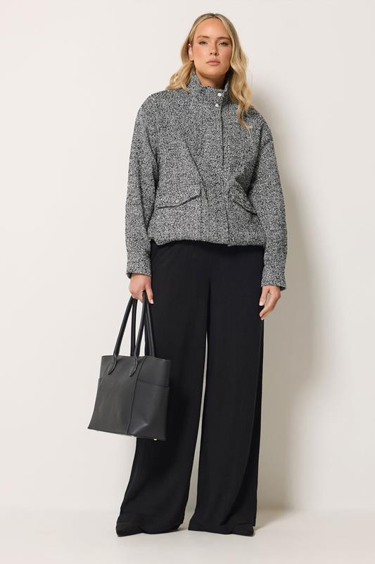 LTS Tall Women's Black Herringbone Funnel Neck Jacket | Long Tall Sally 1