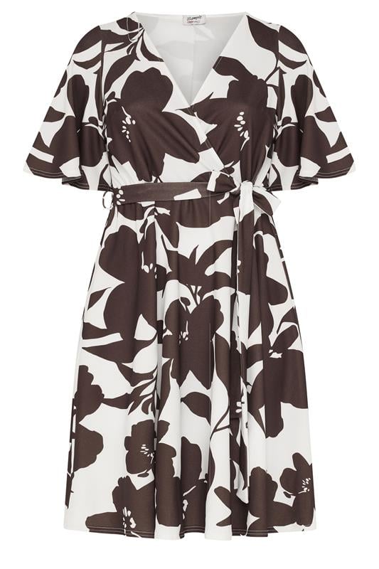 YOURS LONDON Plus Size White & Brown Floral Wrap Dress 5