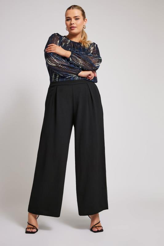 YOURS LONDON Plus Size Black Crepe Wide Leg Trousers | Yours Clothing 2