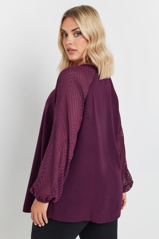 YOURS Plus Size Purple Burnout Sleeve V-Neck Blouse | Yours Clothing 3