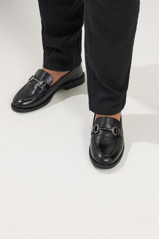 Black Metal Trim Loafers In Wide E Fit | Yours Clothing 1