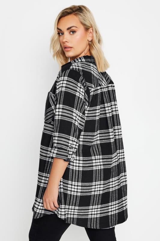 YOURS Plus Size Black & White Check Brushed Boyfriend Shirt | Yours Clothing 4