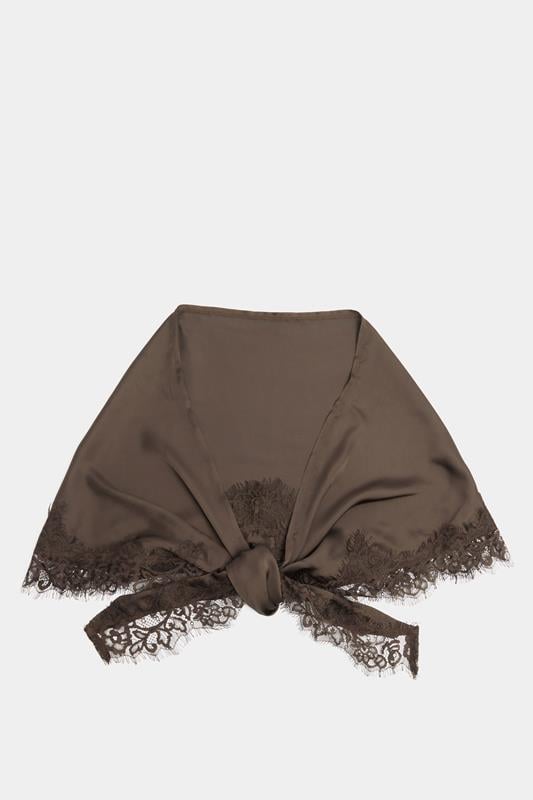 YOURS Curve Chocolate Brown Lace Satin Scarf