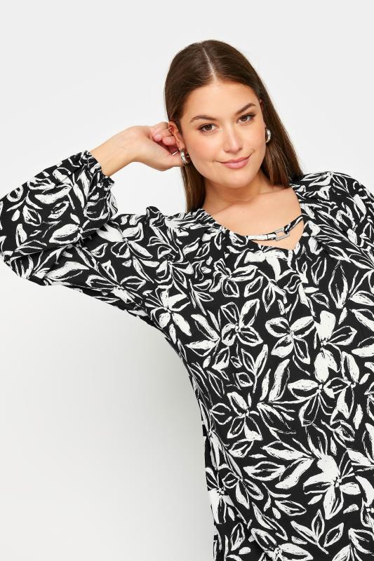 YOURS Plus Size Black Floral Print Balloon Sleeve Blouse | Yours Clothing  4