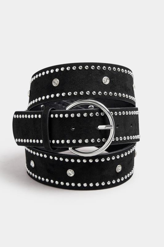 Black Diamante Stud Micro Belt | Yours Clothing  2