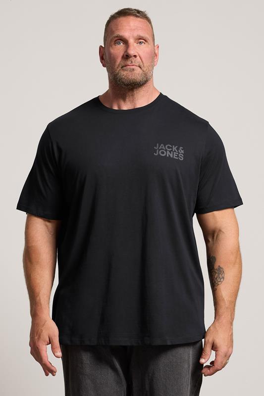 JACK & JONES Big & Tall Black Print Short Sleeve T-Shirt | BadRhino 1