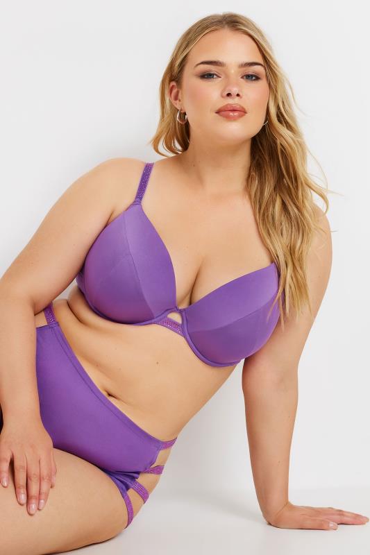 YOURS Plus Size Purple Diamante Strap Padded Bra | Yours Clothing 2