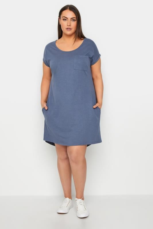 Zim & Zoe Navy Blue Pocket Detail T-Shirt Dress | Evans 1