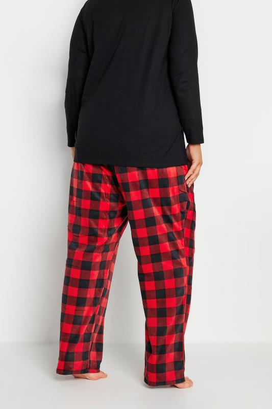 YOURS Curve Plus Size Red Tartan Print Fleece Pyjama Bottoms | Yours Clothing  4