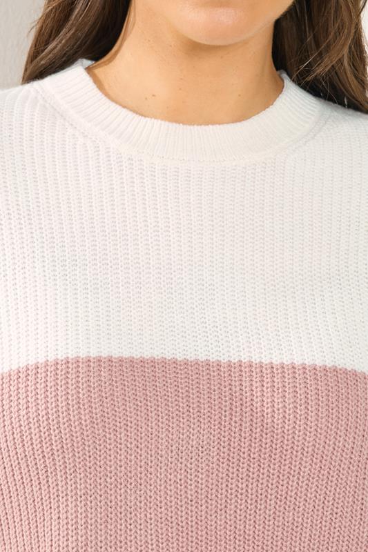 YOURS Plus Size Pink & Cream Colourblock Stripe Jumper | Yours Clothing 4