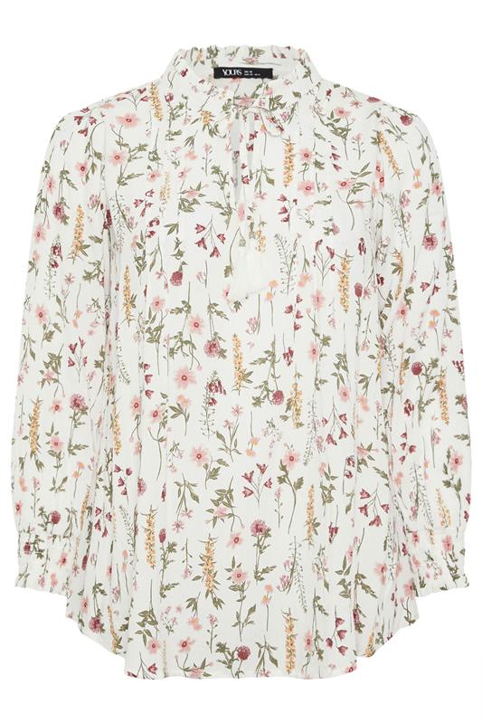 YOURS Plus Size Ivory White Floral Sequin Embellished Tie Neck Blouse 6