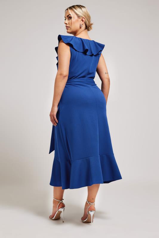 YOURS LONDON Plus Size Cobalt Blue Ruffle Wrap Dress | Yours Clothing 4