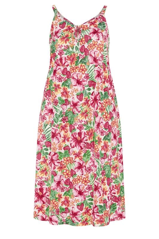 YOURS Plus Size Pink Tropical Keyhole Midi Dress | Yours Clothing 5