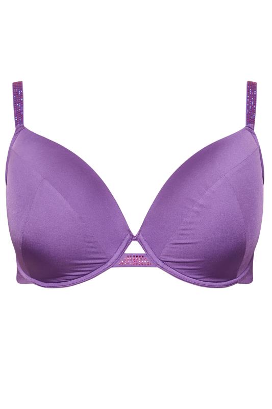 YOURS Plus Size Purple Diamante Strap Padded Bra | Yours Clothing 6