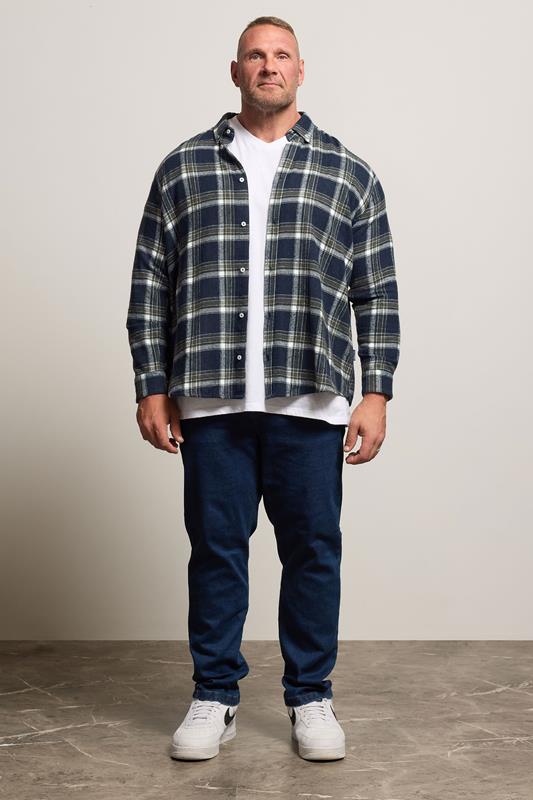 BadRhino Big & Tall Navy Blue & Green Brushed Checked Shirt 1