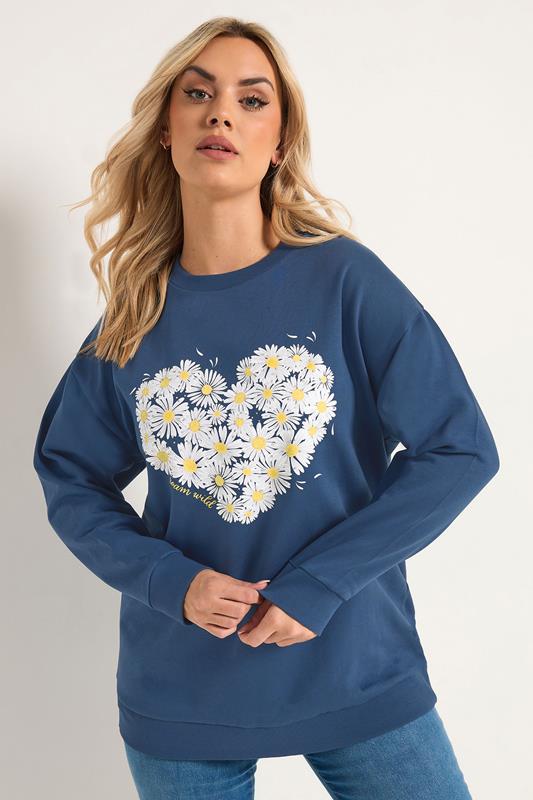 YOURS Curve Blue Daisy Print Studded Sweatshirt