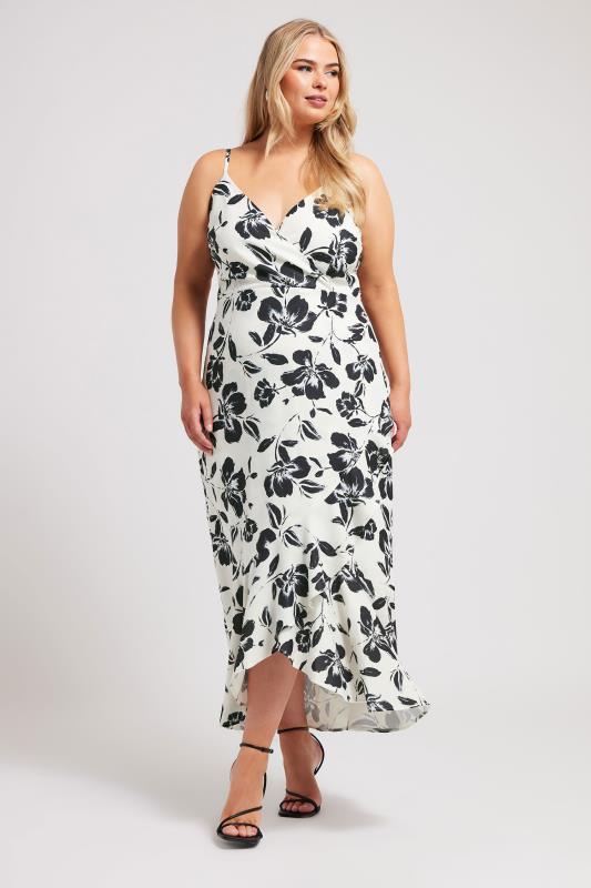 YOURS LONDON Plus Size White Floral Print Ruffle Wrap Dress | Yours Clothing 1