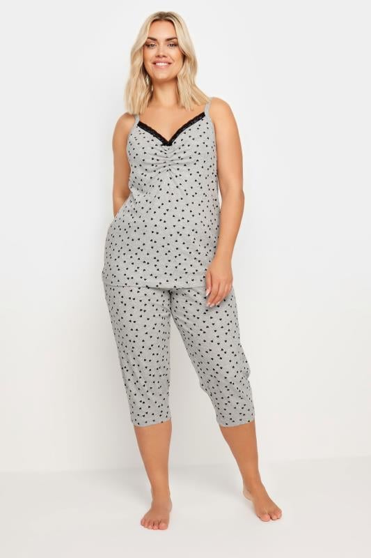 Plus Size  YOURS Curve Grey Heart Print Cami Pyjama Set