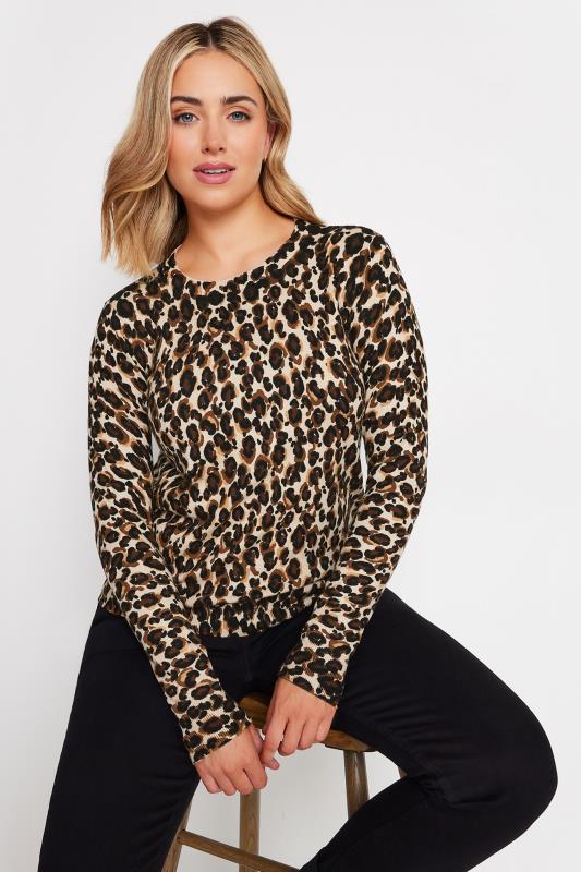 M&Co Natural Brown Leopard Print Crew Neck Jumper | M&Co 2