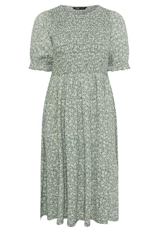 YOURS Plus Size Sage Green Shirred Ditsy Floral Dress | Yours Clothing 5