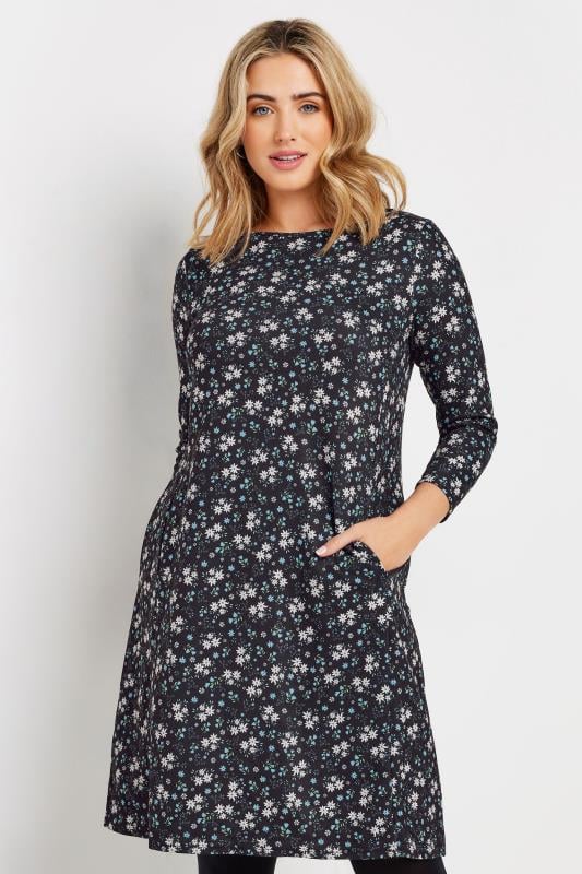 Women's  M&Co Black Ditsy Floral Ponte Swing Dress