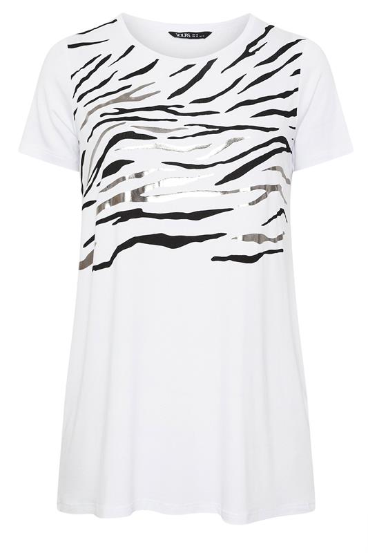 YOURS Plus Size White Foil Animal Print Top | Yours Clothing 5