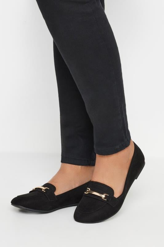 Plus Size  Yours Black Faux Suede Loafers In Wide E Fit