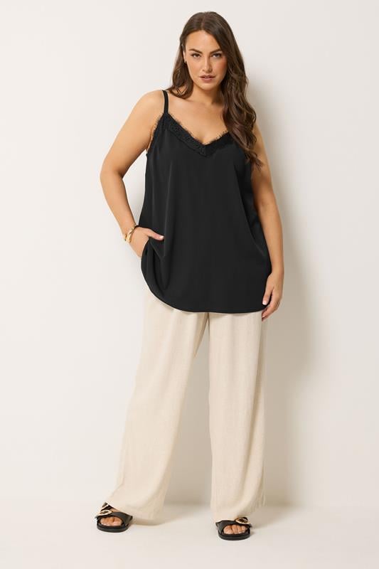 YOURS Plus Size Black Lace Insert Cami Vest Top | Yours Clothing 1