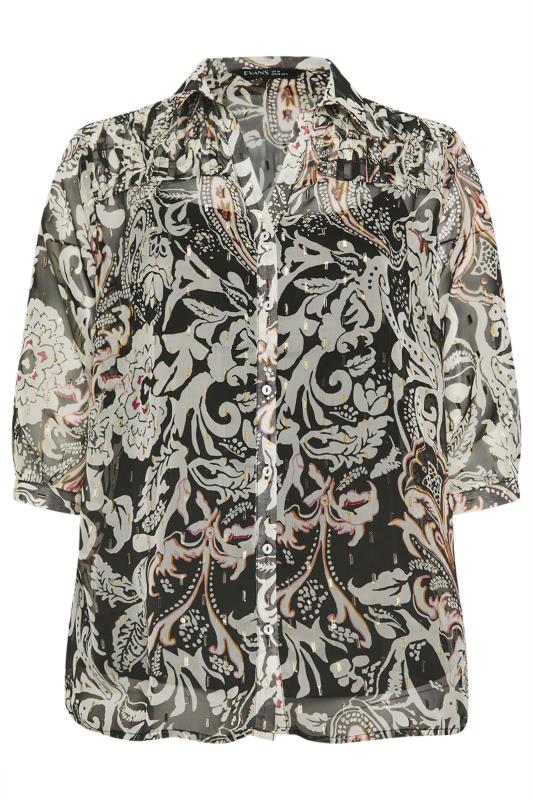 EVANS Plus Size Black Abstract Print Mesh Boho Blouse | Evans 6