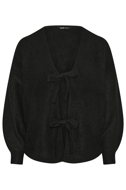 YOURS Plus Size Black Bow Tie Front Cardigan | Yours Clothing 5