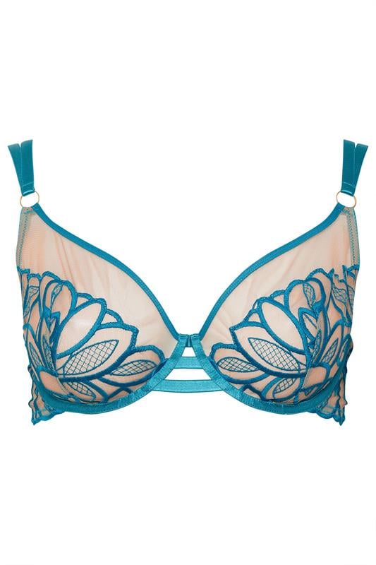PLAYFUL PROMISES Teal Blue Embroidered Underwired Bra