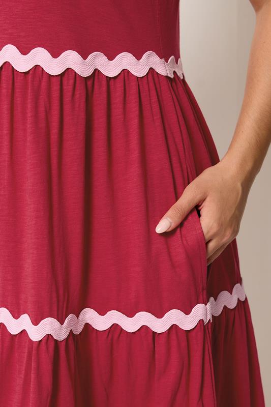 YOURS Plus Size Red Swirl Trim Tiered Maxi Dress | Yours Clothing 4