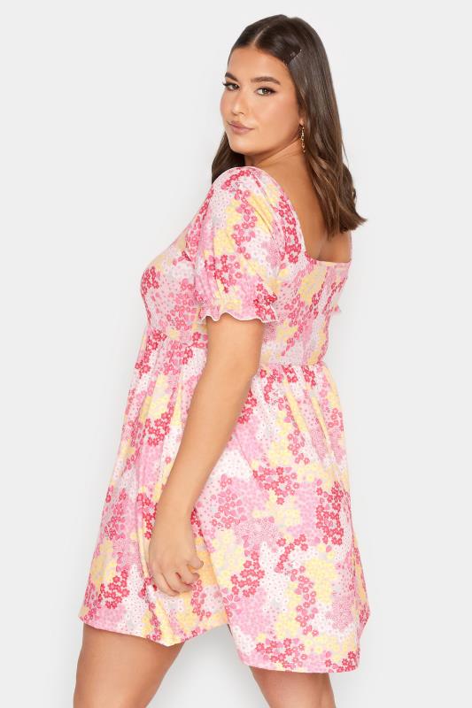 YOURS Curve Plus Size Pink Ditsy Floral Sweetheart Dress | Yours Clothing  3