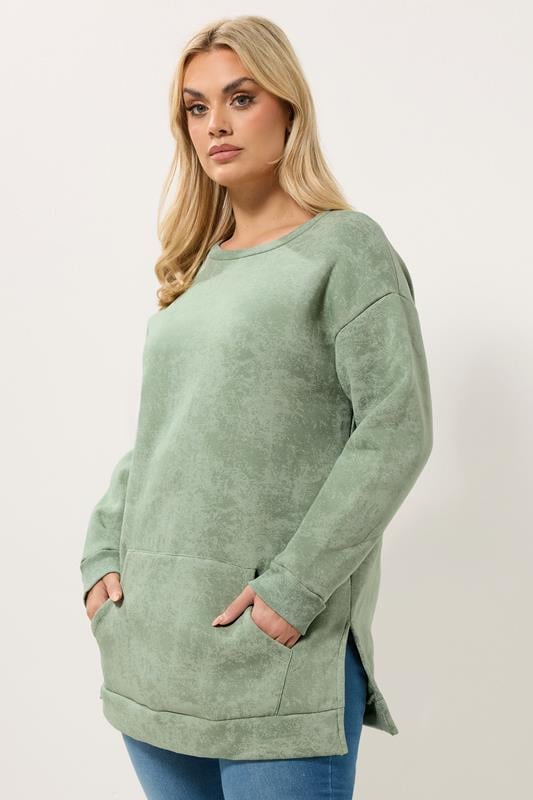  YOURS Curve Light Green Abstract Pocket Sweatshirt
