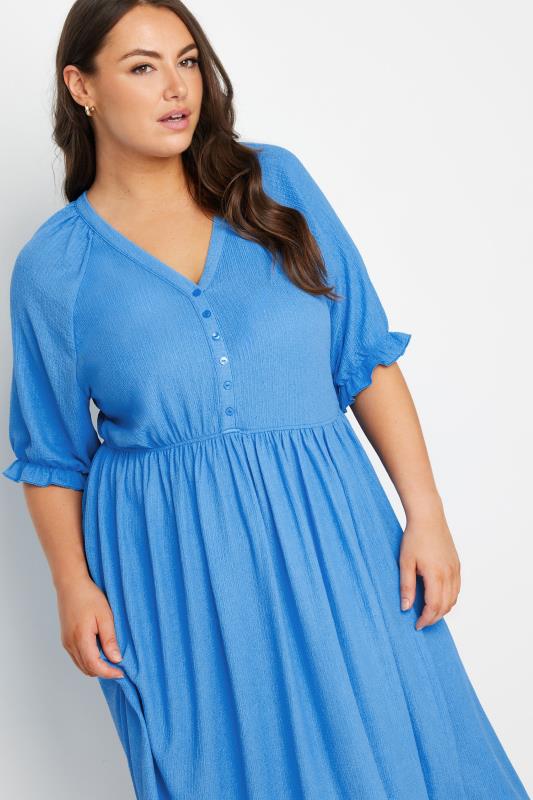 Yours Plus Size Blue Textured Midaxi Dress | Yours Clothing  4