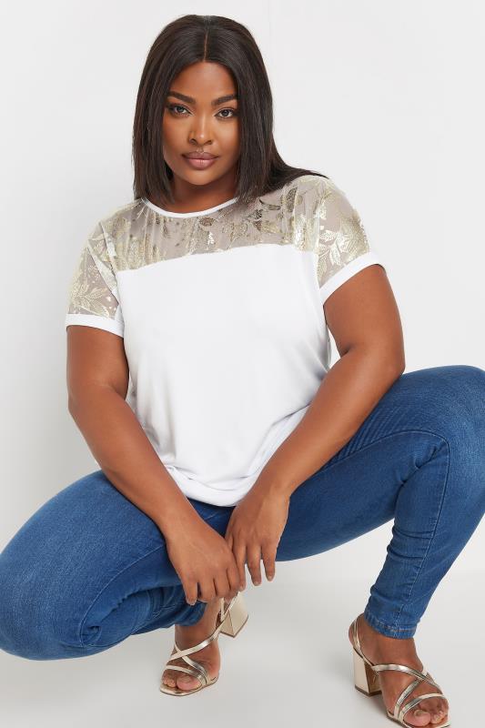 YOURS Plus Size White Foil Floral Print Top | Yours Clothing  1